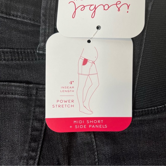 Isabel Maternity Side Inset Panel Black Midi Jean Raw Hem Shorts Size 00/24 New! - Picture 7 of 12